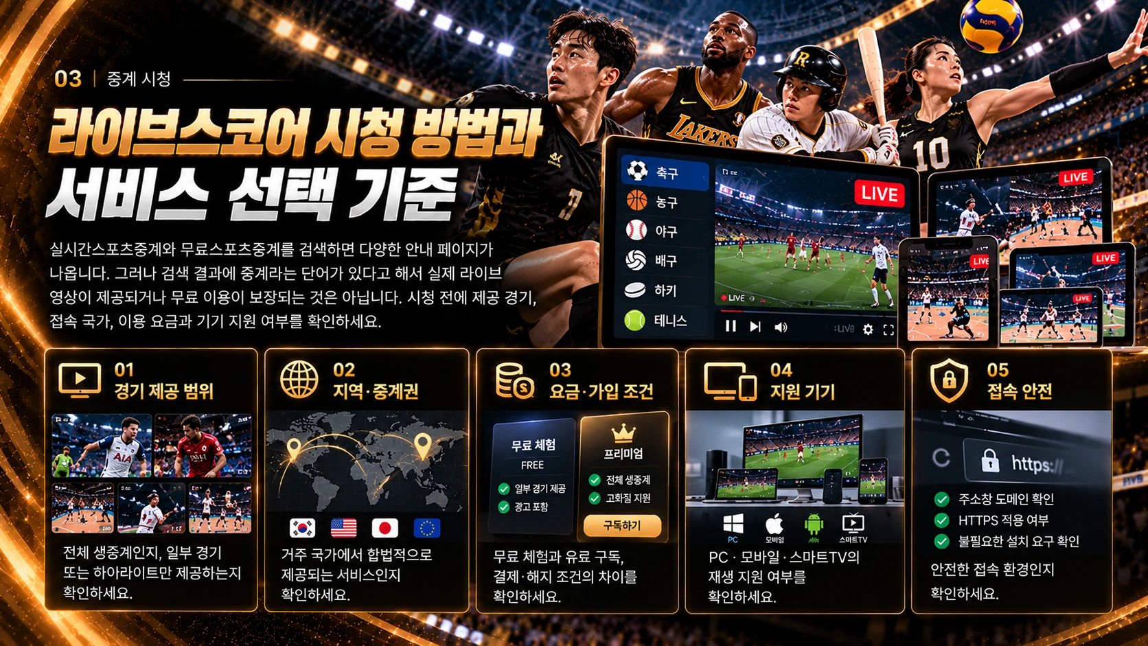 라이브스코어 중계 시청 서비스 선택 기준 5가지 안내